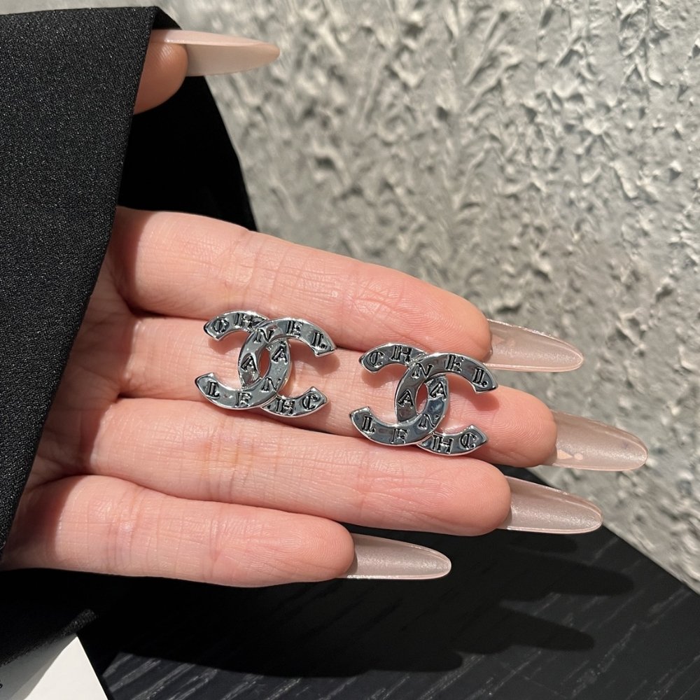 Ch**el Cc Classic Logo Earrings Silver