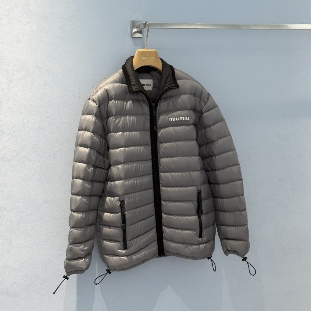M1um1u Lightweight Pongé Down Jacket Gray Ml1347 1754 F0276 S Ooo