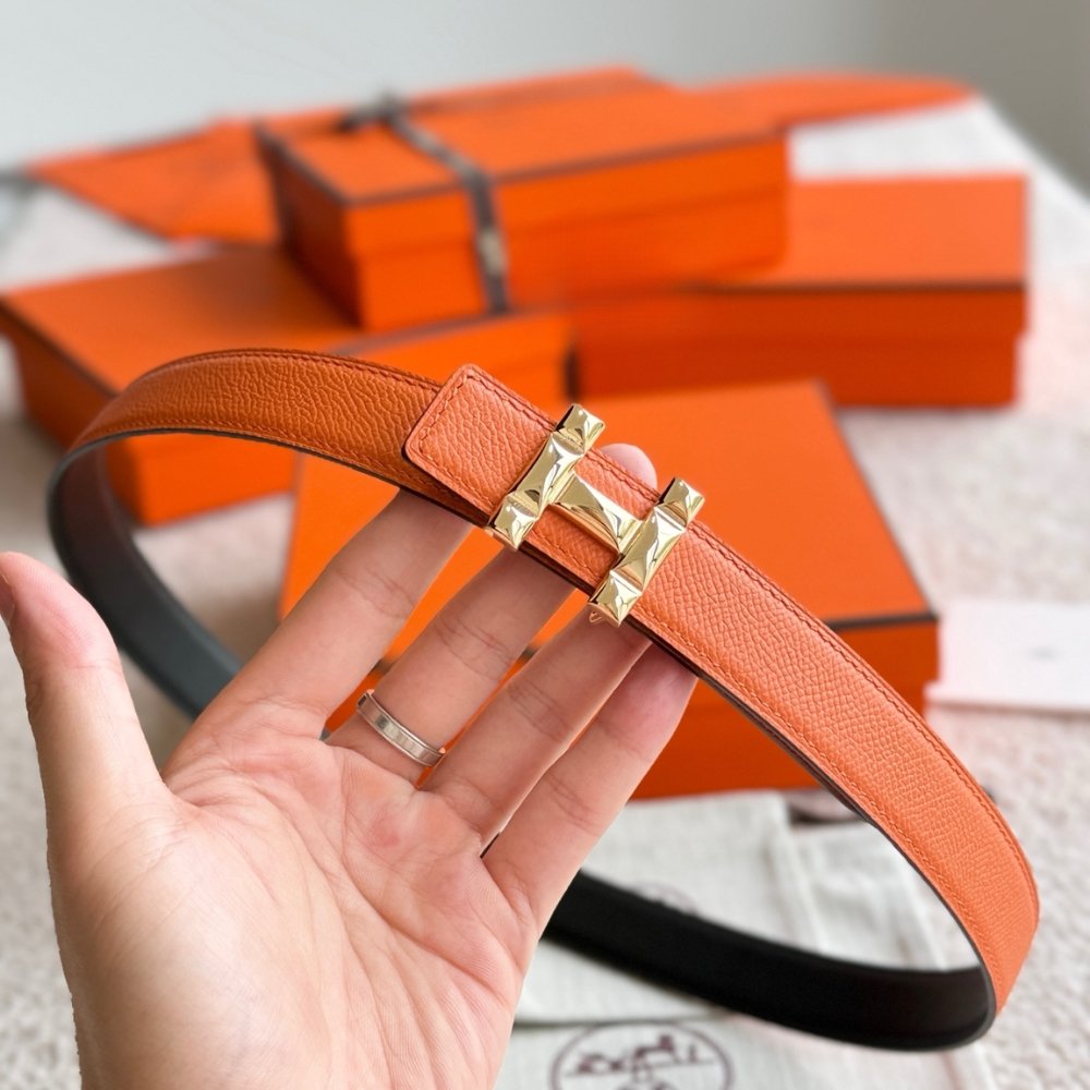 H**me5 H Infini Belt Buckle And Reversible Leather Strap 24Mm Gold Orange H011744Ud26