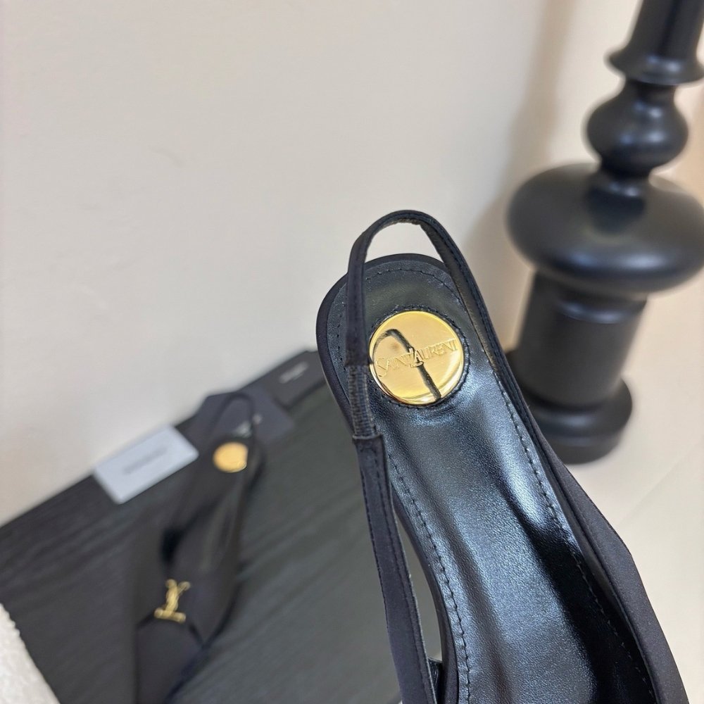 Sa1nt Lau*nt Babylone Crepe Satin Slingback Flats Black 8036469Qnag1000