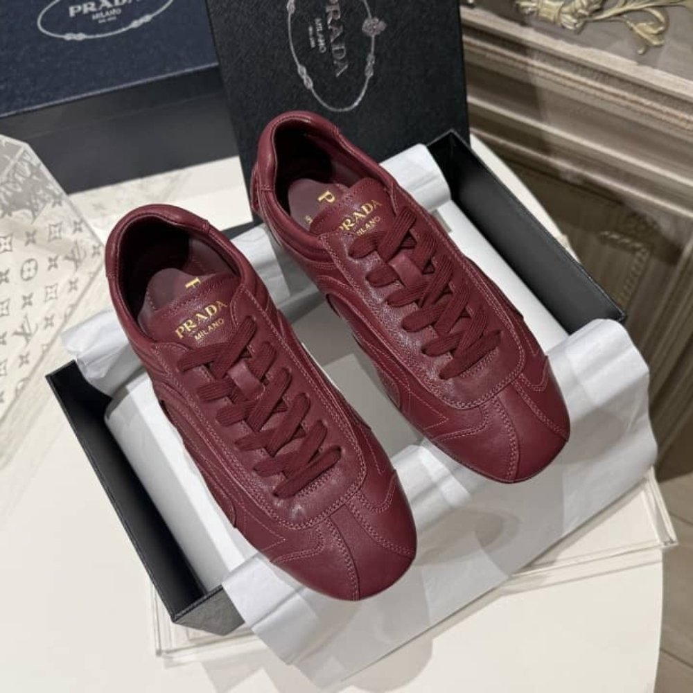 [S*per Vip 1:1] Pra*a Montecarlo Re Edition 2005 Antiqued Nappa Leather Sneakers Burgundy 4E1165 EFX F0007 F G000