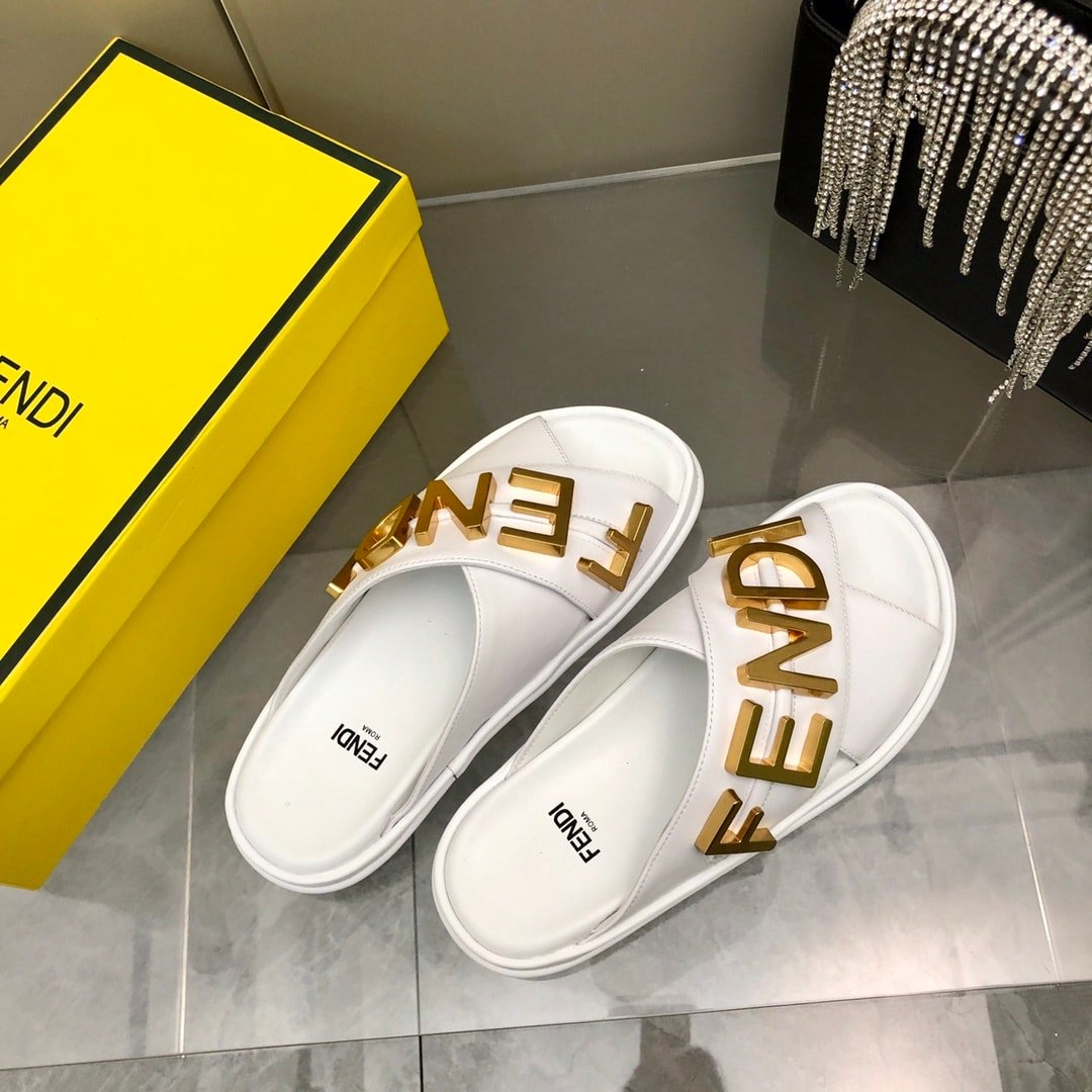 F**di F**digraphy Leather Slides White
