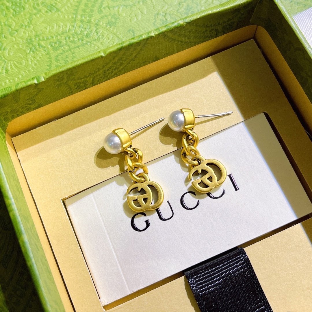 Gvc*1 Pearl Double G Earrings Gold 645665 I4620 8078