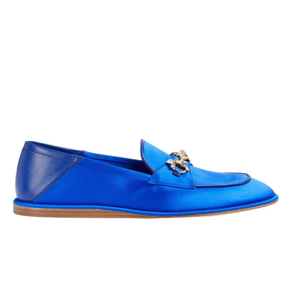 Gvc*1 Horsebit Loafer With Crystals Blue Satin 759780 Knd90 4380