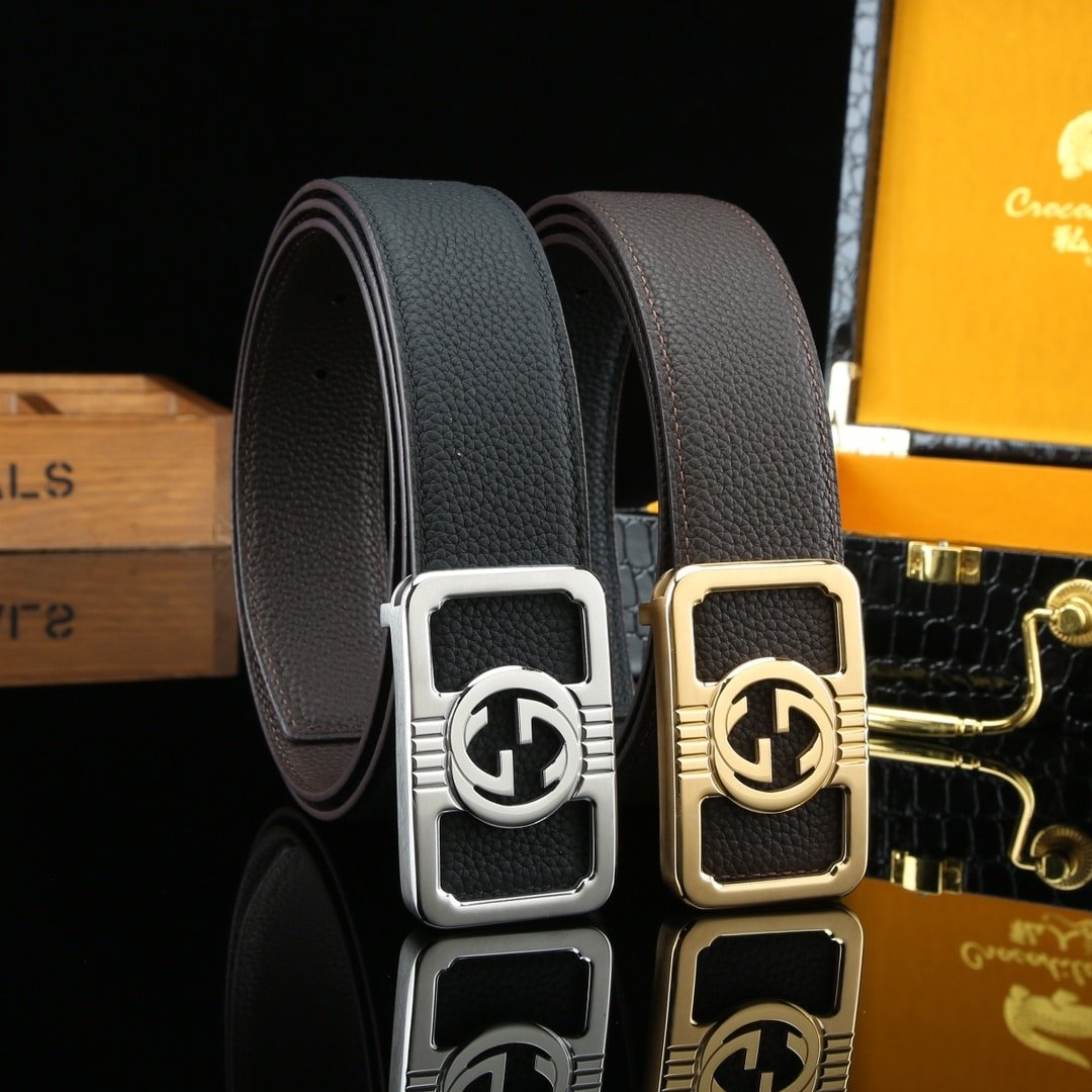 Gvc*1 Cowhide Double G Buckle Belt Silver Tone Hardware In Black