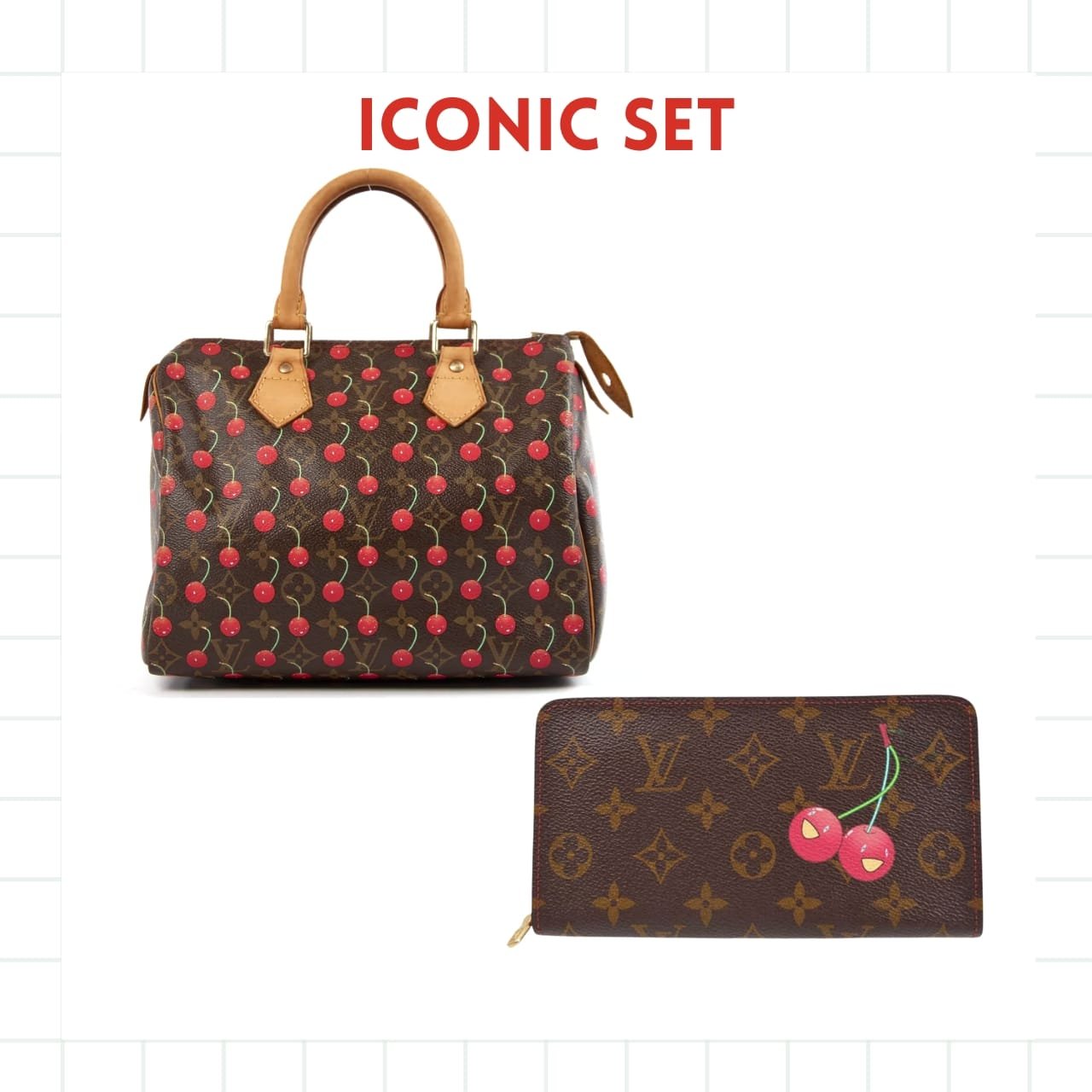 Iconic Set: L0vis Vvtt0n X Takashi Murakami Cerise Speedy 25 And Cherry Porte Monnaie Zippy Wallet