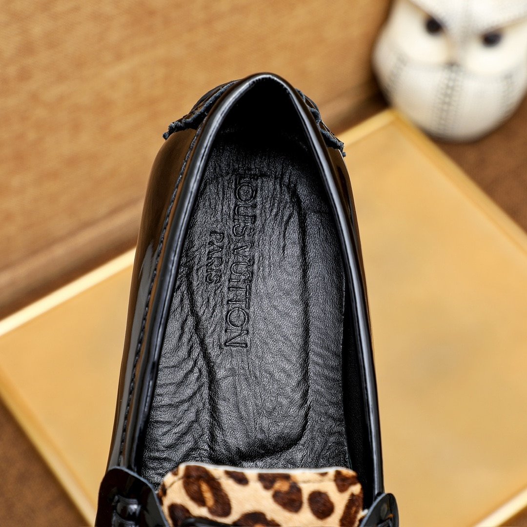 L0vis Vvtt0n Loafer Polish Leather Leopard Pattern In Black