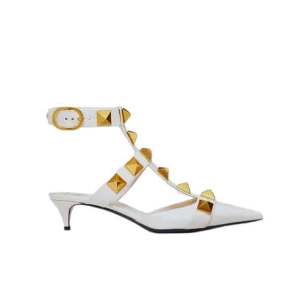 Va1e*ntin0 Garavani Roman Stud Kitten Heel Pumps White