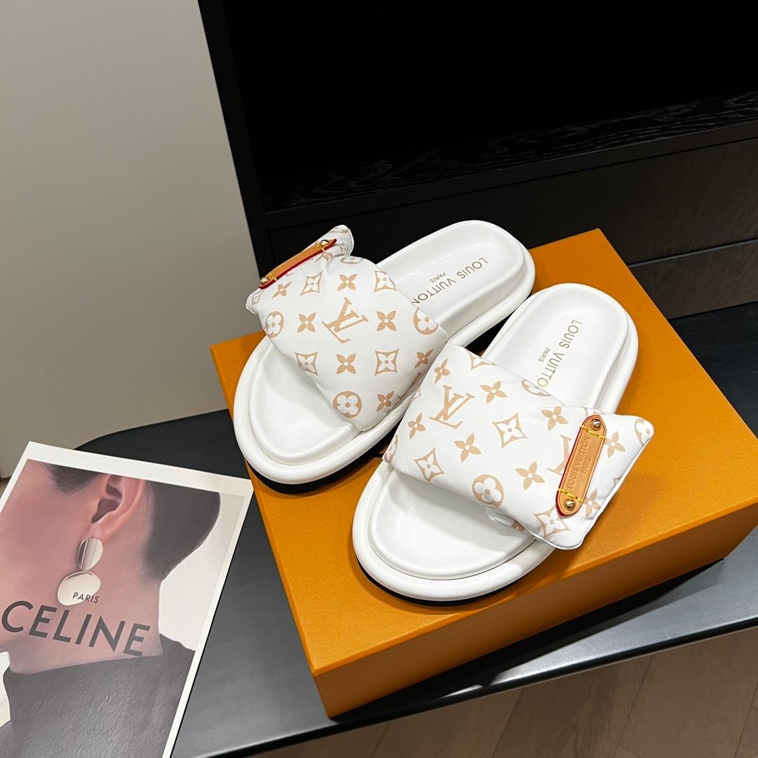 L0vis Vvtt0n Pool Pillow Flat Comfort Mule Sandals Beige 1Acjza