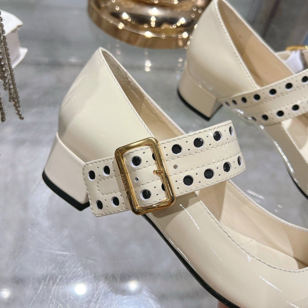 Pra*a Patent Leather Mary Jane Pumps White