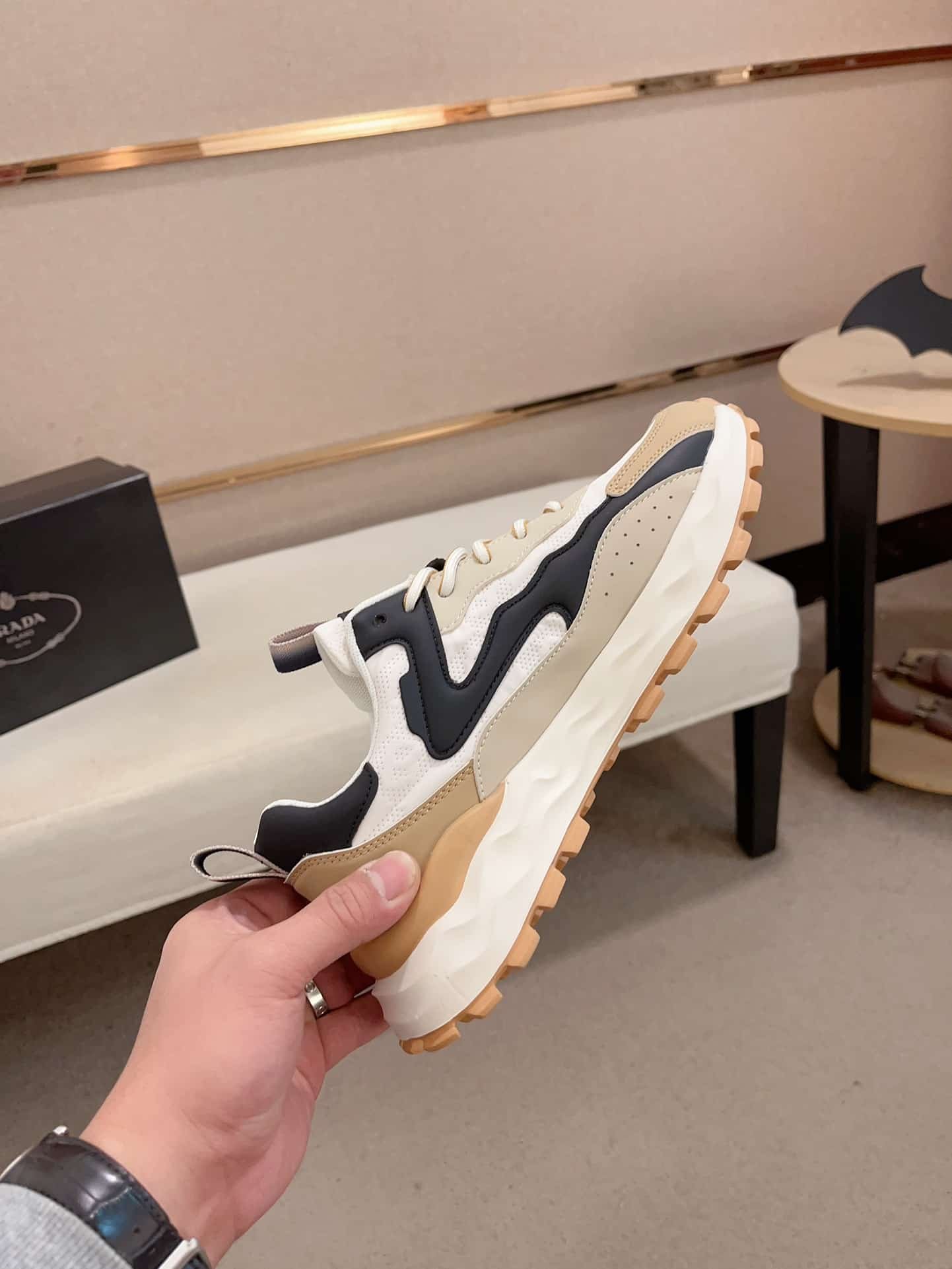 Pra*a Colorblock Sneaker With Logo Beige