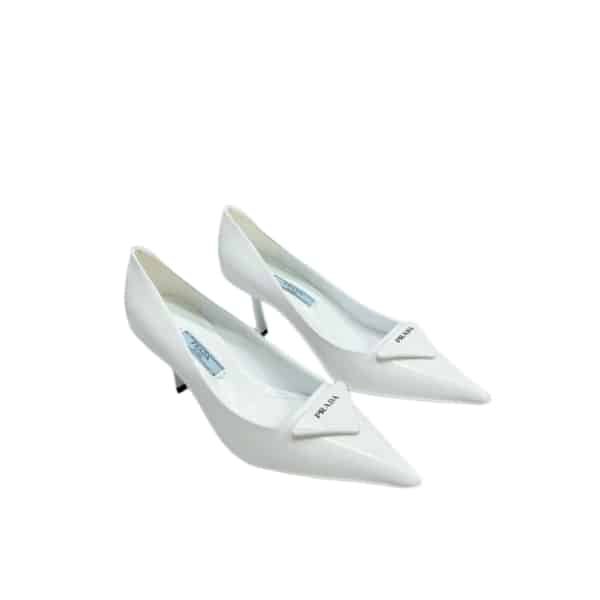 Pra*a Cleavage Nero Leather Pumps White