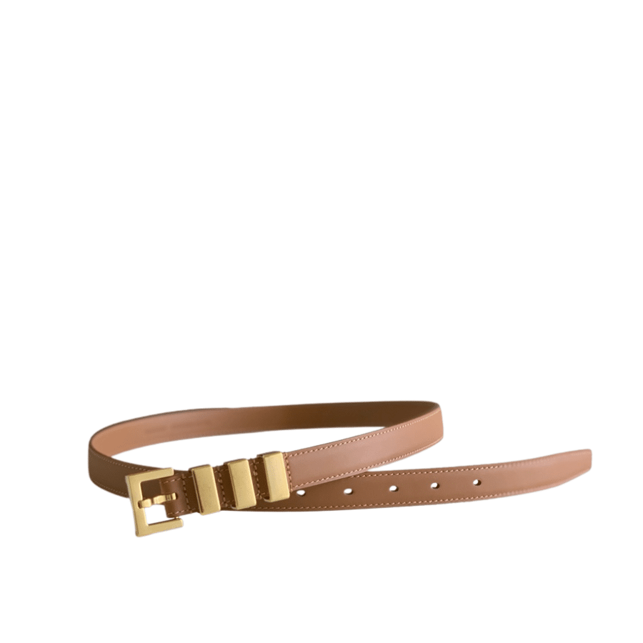 Sa1nt Lau*nt Passants Brown And Gold Belt 3146292551