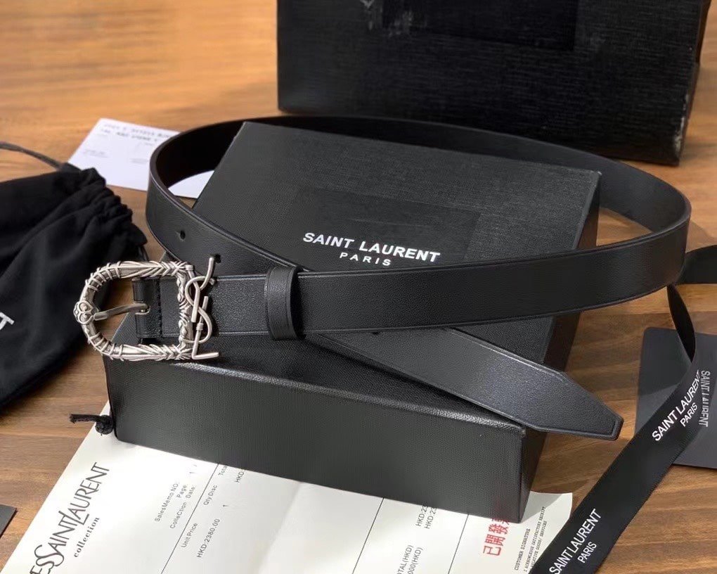 Sa1nt Lau*nt Monogram Celtic Leather Black And Silver Belt 0400017970125