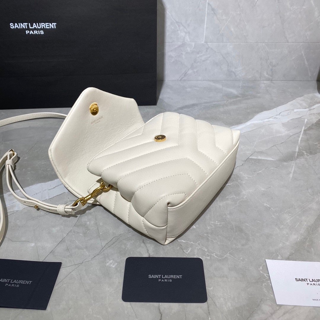 Sa1nt Lau*nt Loulou Toy Strap Bag In Quilted Y Leather White