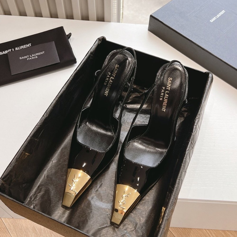 Sa1nt Lau*nt Jeanne Slingback Pumps Black And Gold 800164Aadx21000