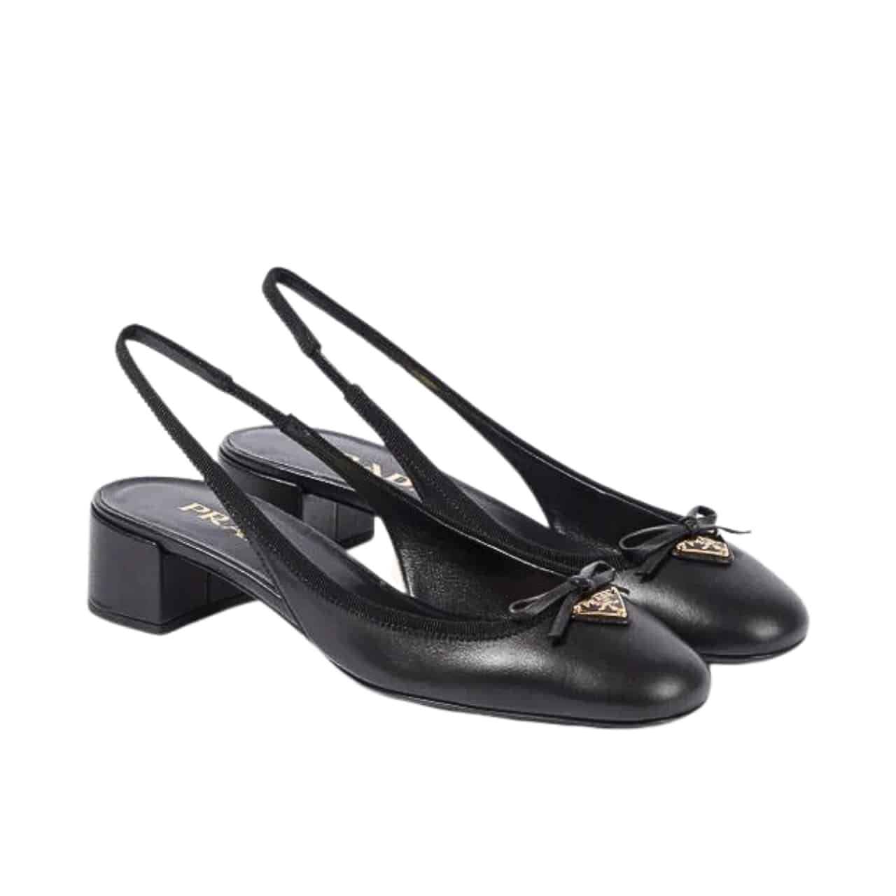 Pra*a Triangle Logo Bow Slingback Pump In Black