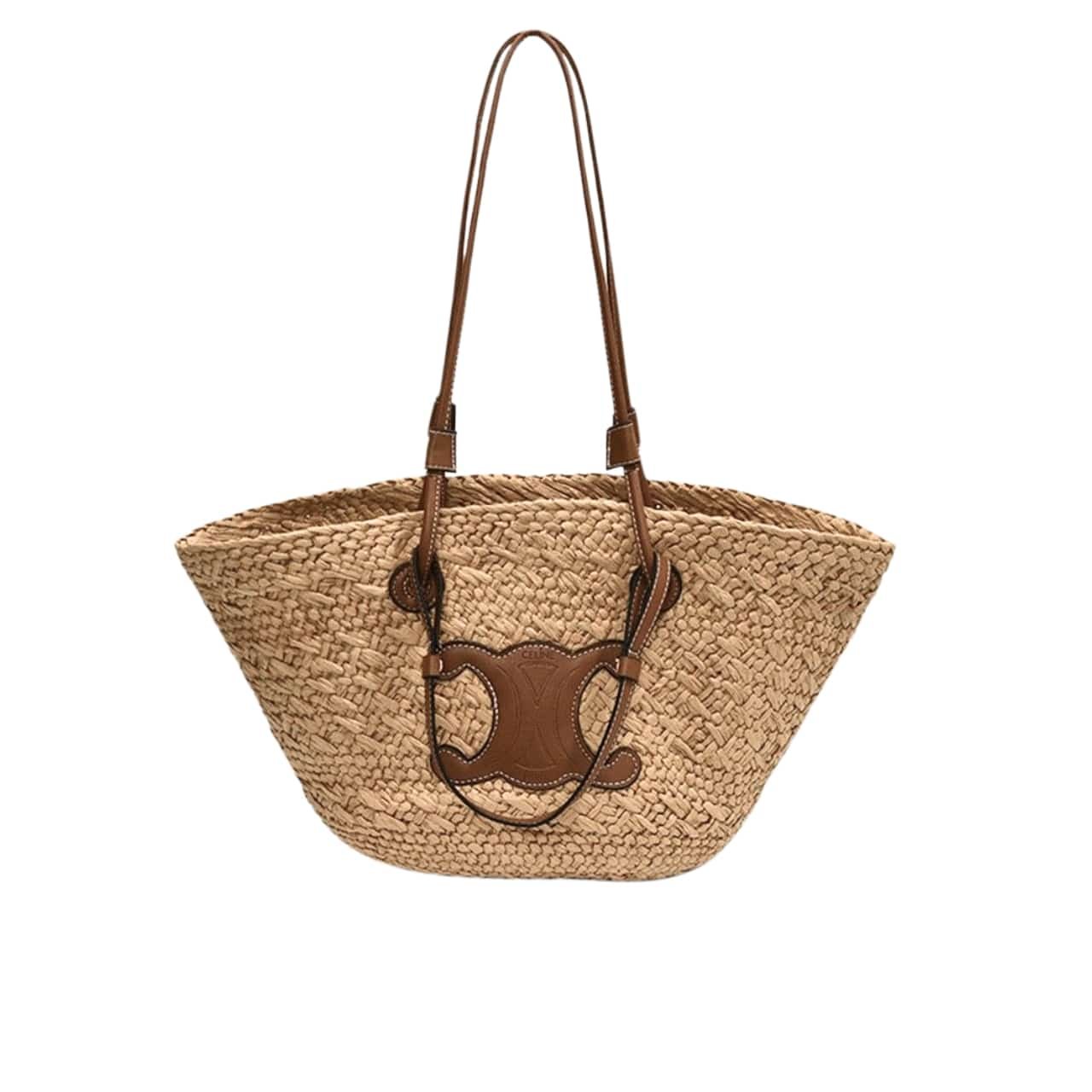 Ce1i*e Triomphe Panier In Raffia And Calfskin Tan 31Cm