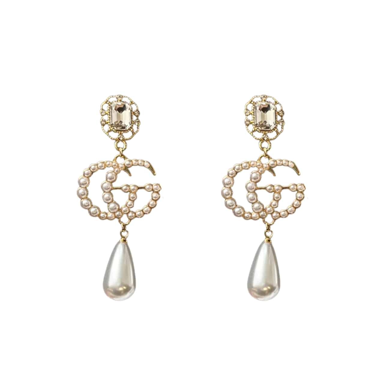 Gvc*1 Pearl Gg Drop Earings In Gold