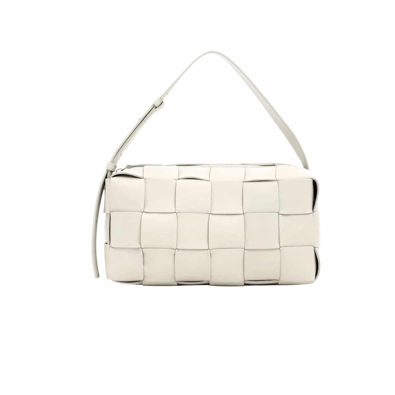 B0tt*ga Ven*ta Brick Cassette Intreccio Leather Shoulder Bag White 28Cm