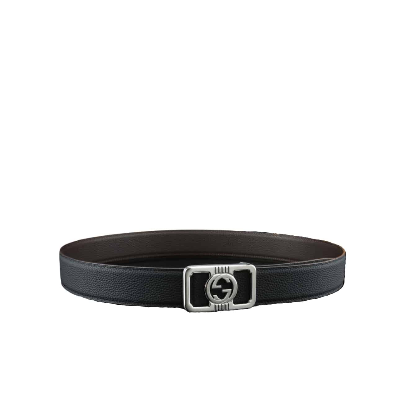 Gvc*1 Cowhide Double G Buckle Belt Silver Tone Hardware In Black