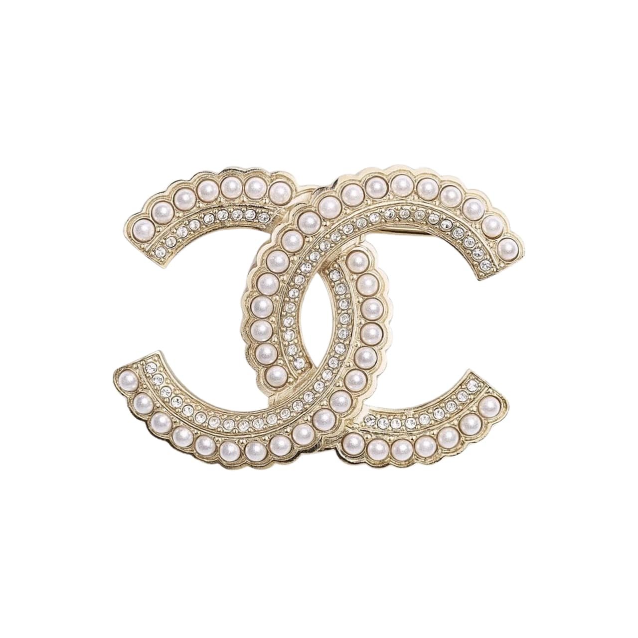 Ch**el Crystal Cc Brooch Gold With Pearl