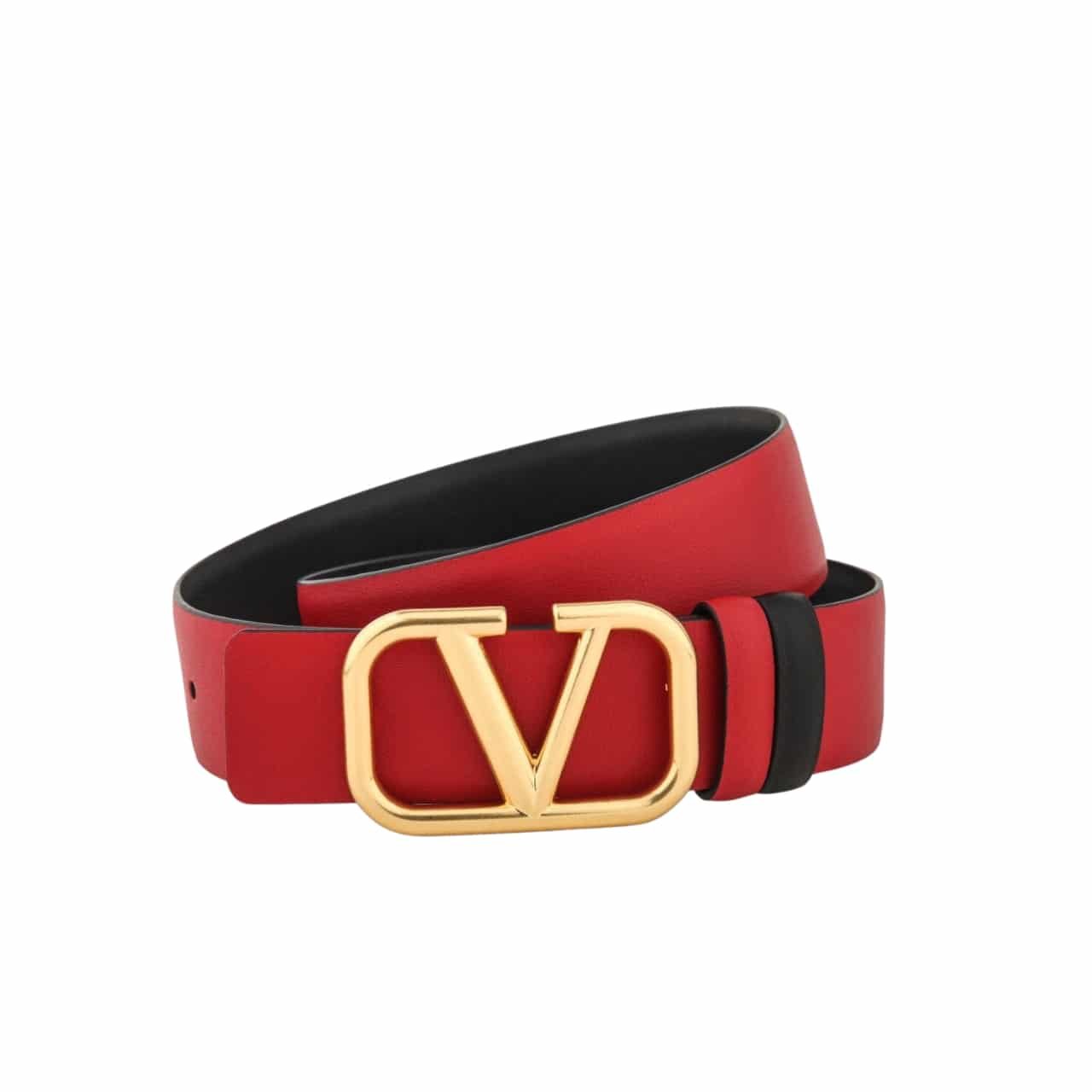 Va1e*ntin0 Garavani V Logo Reversible Leather Belt In Red 70Mm