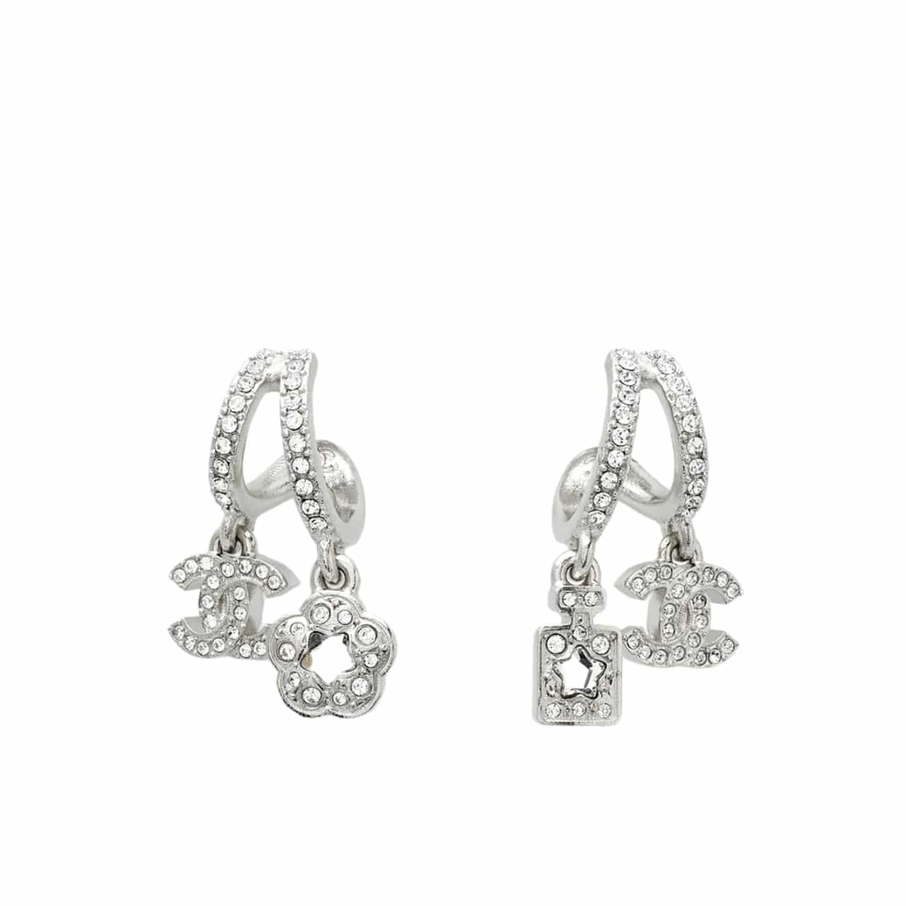 Ch**el Pendant Earrings Metal And Diamantés In Silver Abf199 B19948 Nafvp