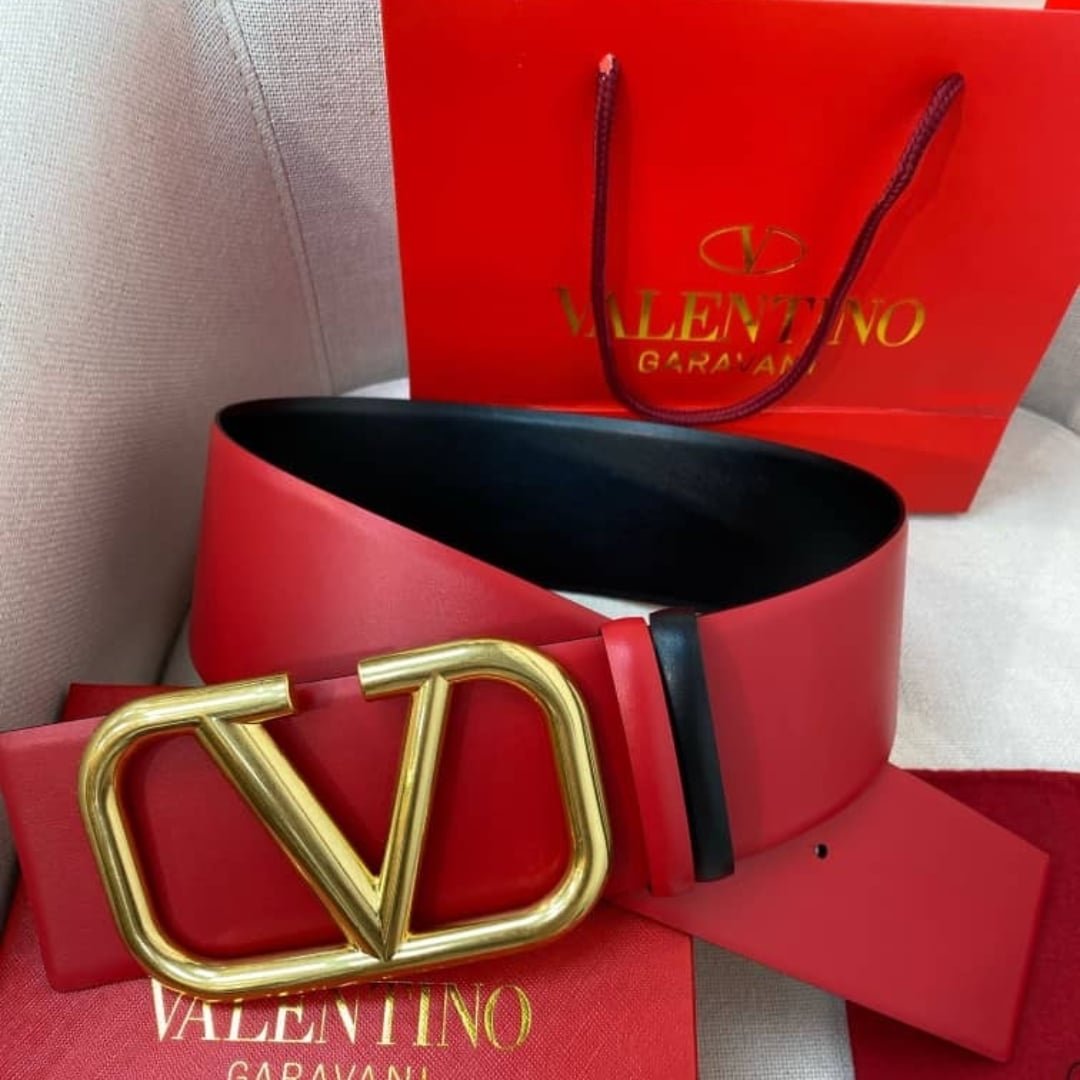 Va1e*ntin0 Garavani V Logo Reversible Leather Belt In Red 70Mm
