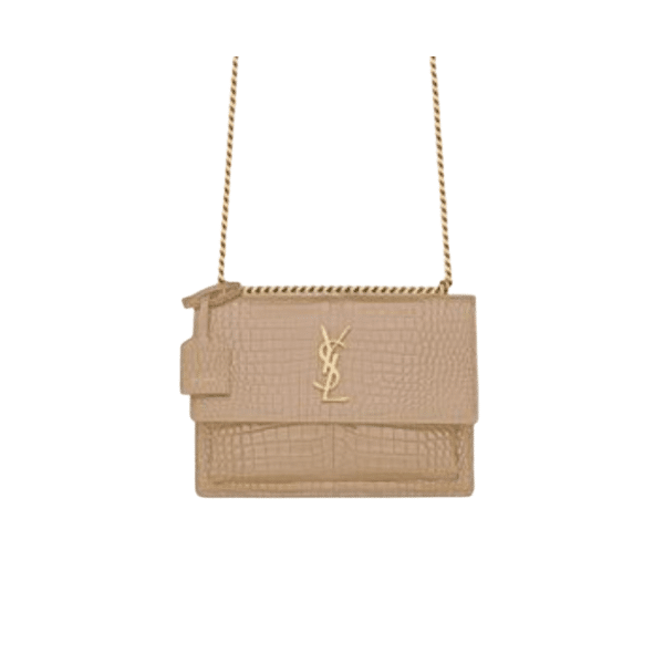 Sa1nt Lau*nt Sunset Medium Chain Bag In Crocodile Embossed Shiny Apricot 22Cm 442906Dnd0N9207
