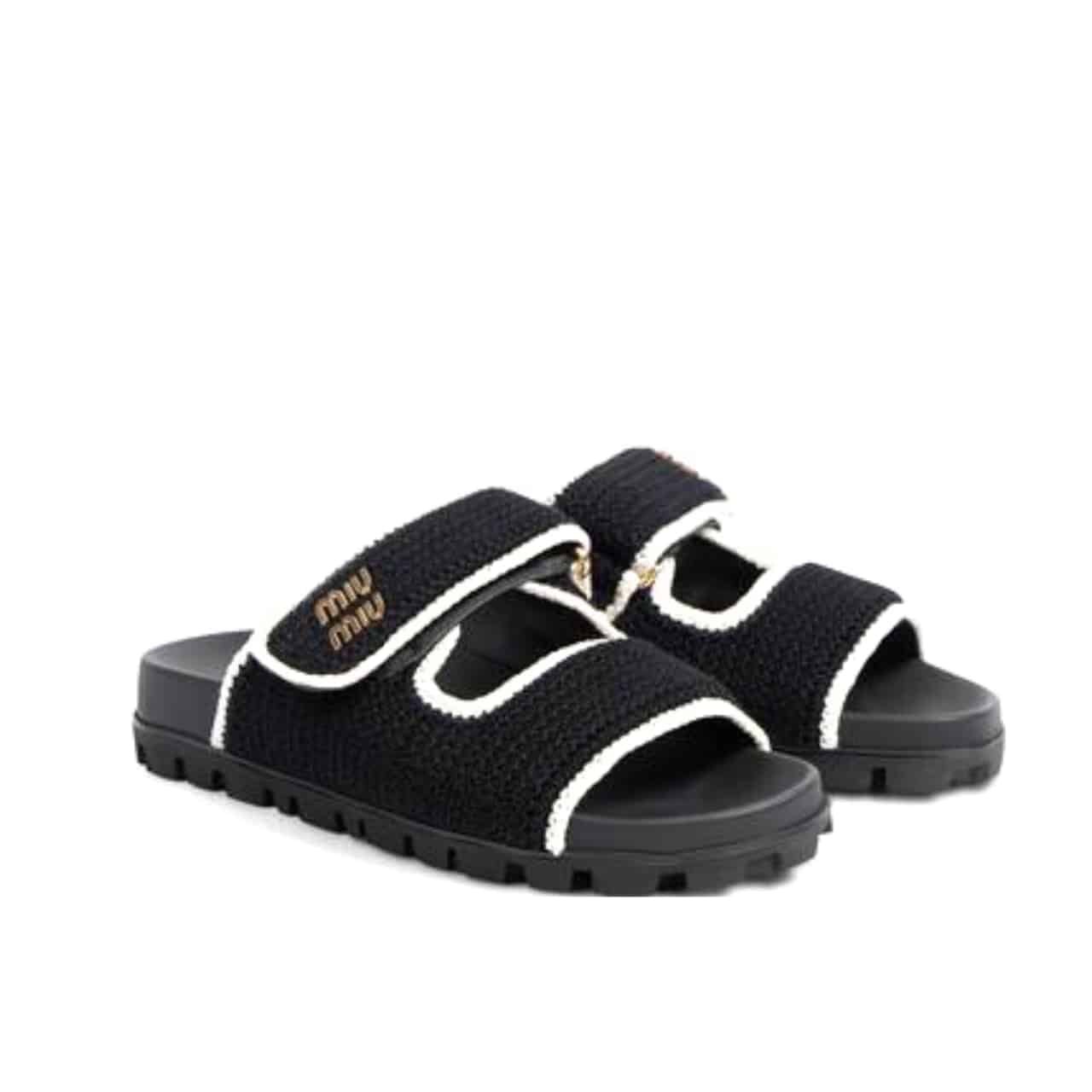 M1um1u Crochet Knit Slides Black