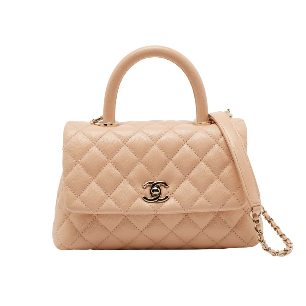 Ch**el Small Coco Handle Bag Dark Beige 23Cm A92990
