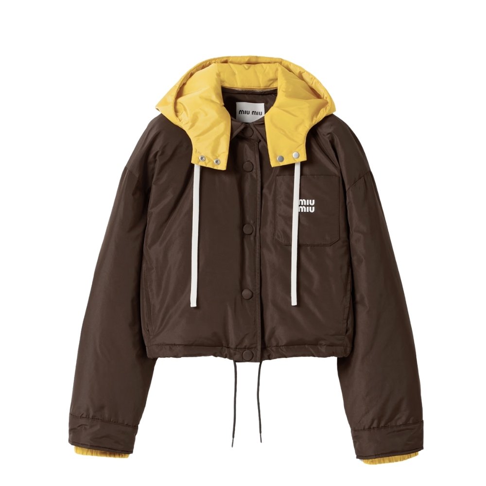 M1um1u Technical Ponge Down Hoodie Jacket Coffee Ml1315 1720 F045I S Ooo