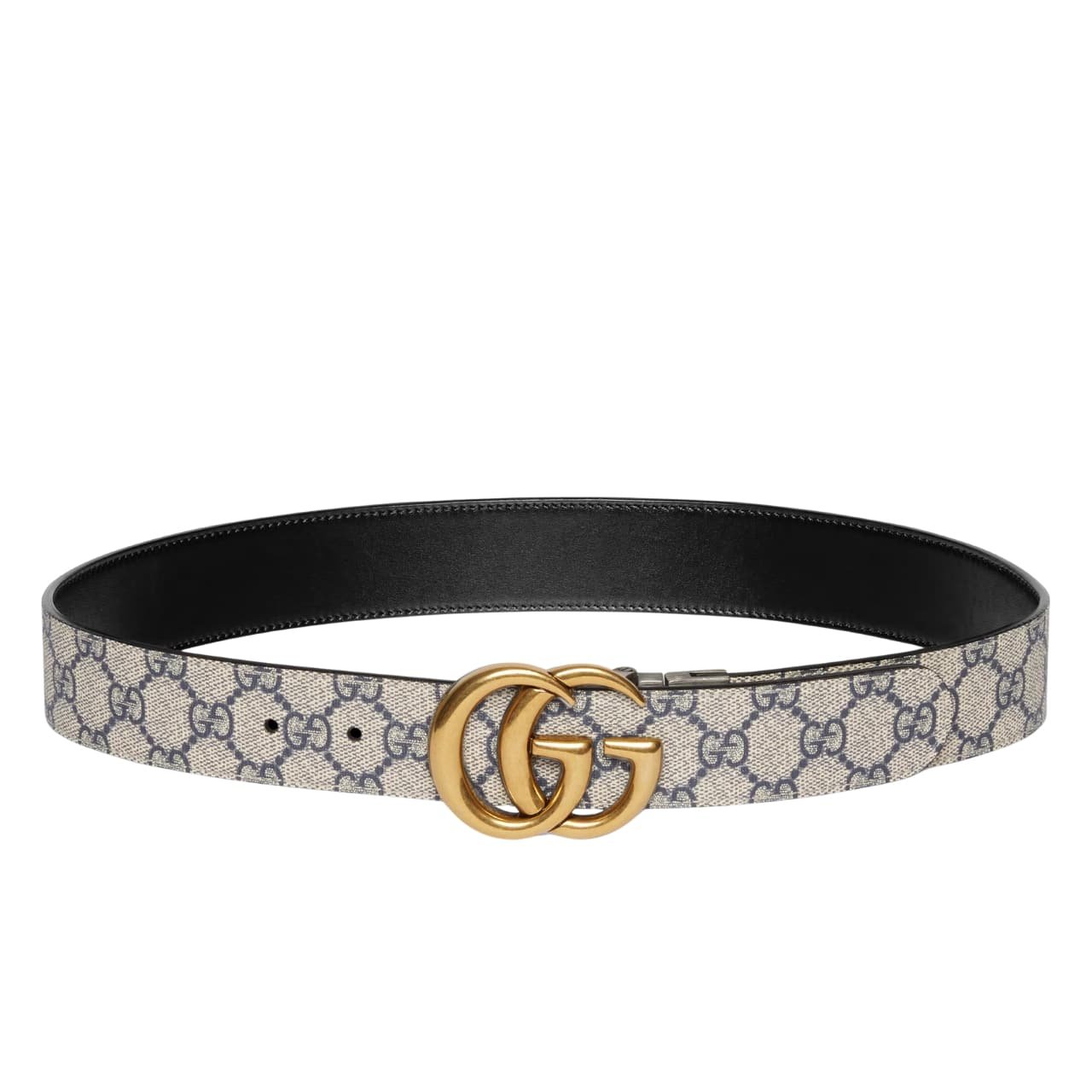 Gvc*1 Gg Marmont Reversible Belt Gold Metal Beige Blue 38Mm 659416 92Tic 9769