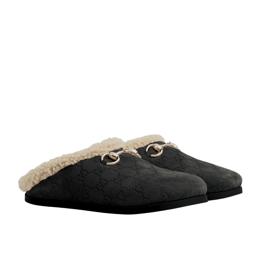Gvc*1 Women’s Mule With Horsebit Gg Suede In Black