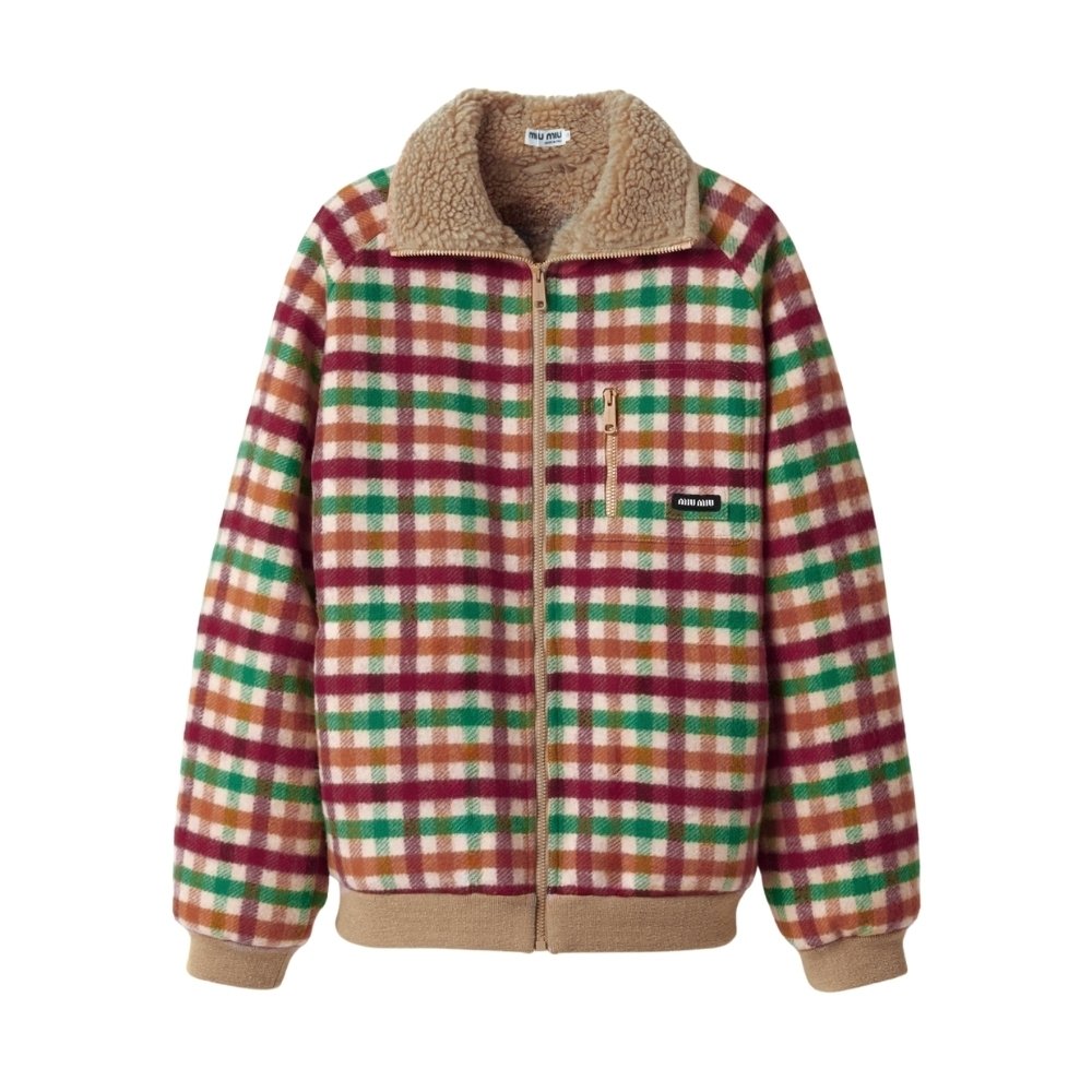 M1um1u Fleece Lined Checked Blouson Jacket Multicolor Ml1358 18Fu F04Uo S Ooo