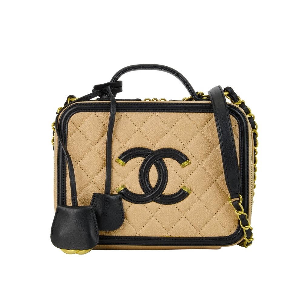 Ch**el CC Filigree Medium Vanity Case Beige 21Cm