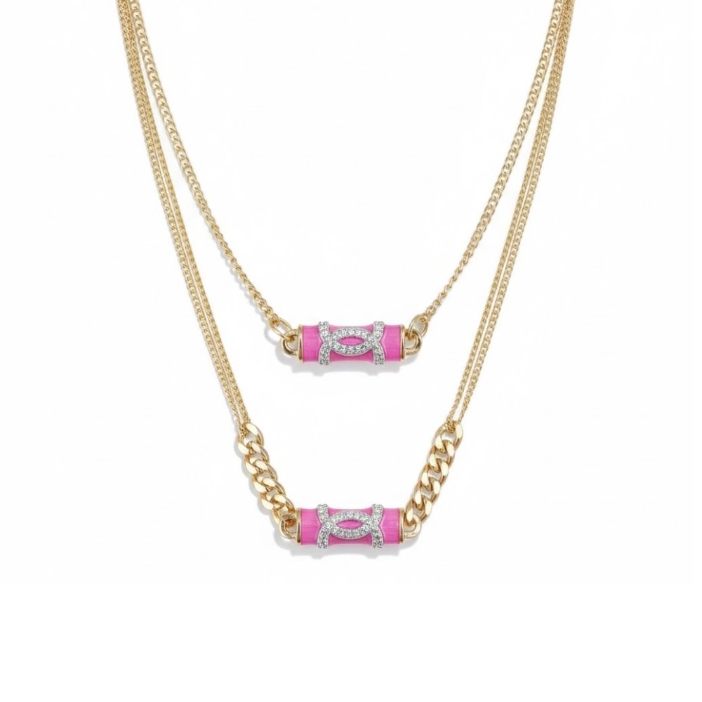 Ch**el CC Pendant Necklace With Gold Metal In Pink