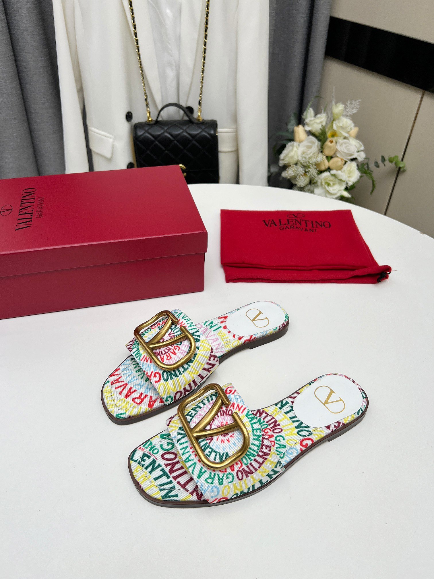 Va1e*ntin0 Garavani Escape Slide Sandal In Canvas With Va1e*ntin0 Loop Print Ws0Bd5Ful Qd7