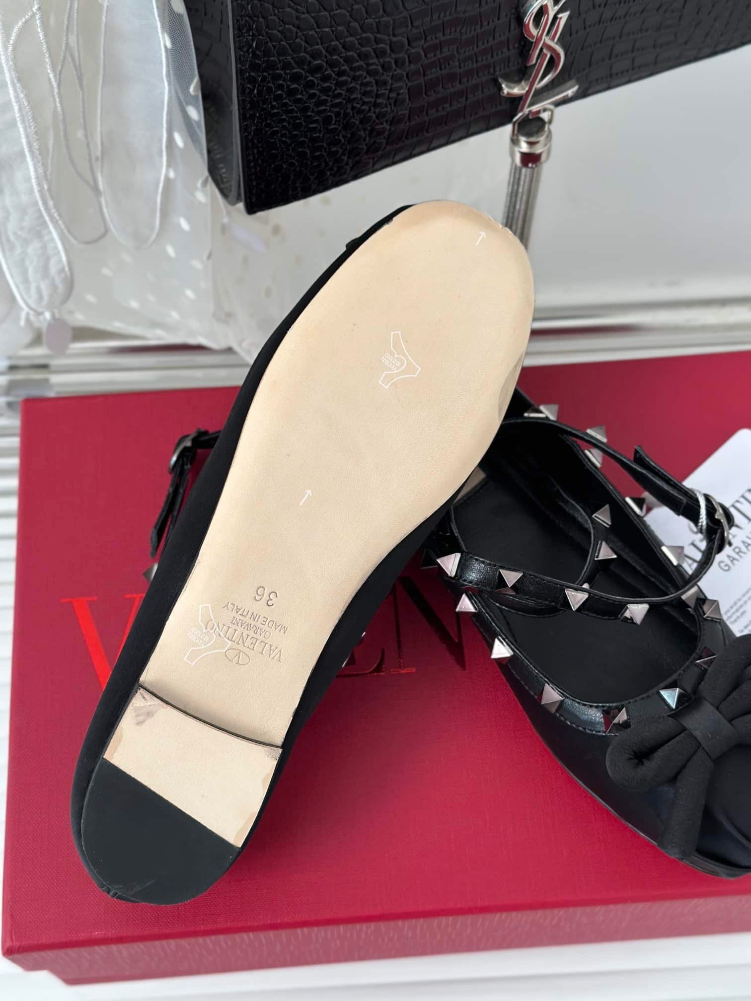 Va1e*ntin0 Garavani Rockstud Satin Ballerinas With Tone On Tone Studs Black 3W2S0Hb6Eql 0No