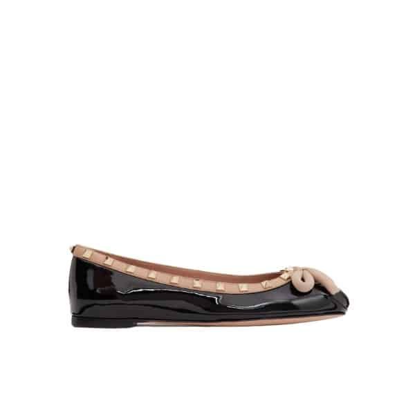 Va1e*ntin0 Garavani Rockstud Patent Leather Ballerina Black 3W2S0Hq5Vnw N71