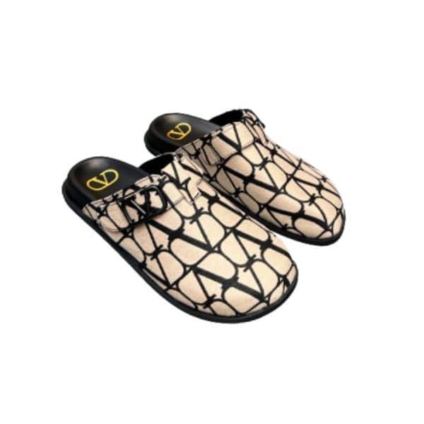Va1e*ntin0 Garavani Toile Iconographe Vlogo Clog Beige Black 3Y2S0H14Sbt