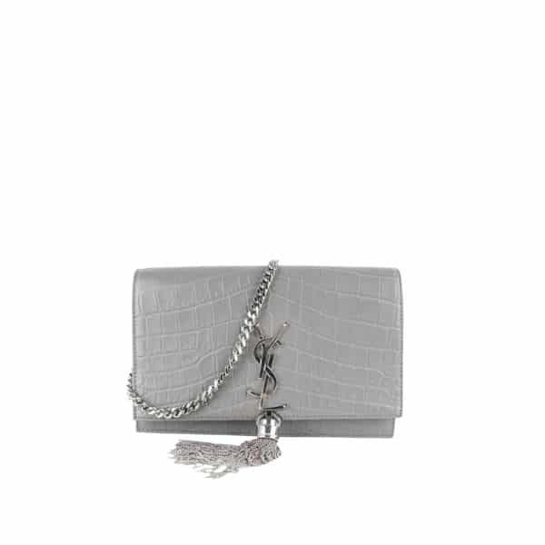 Sa1nt Lau*nt Kate Monogram Shoulder Bag Crocodile Gray 20Cm