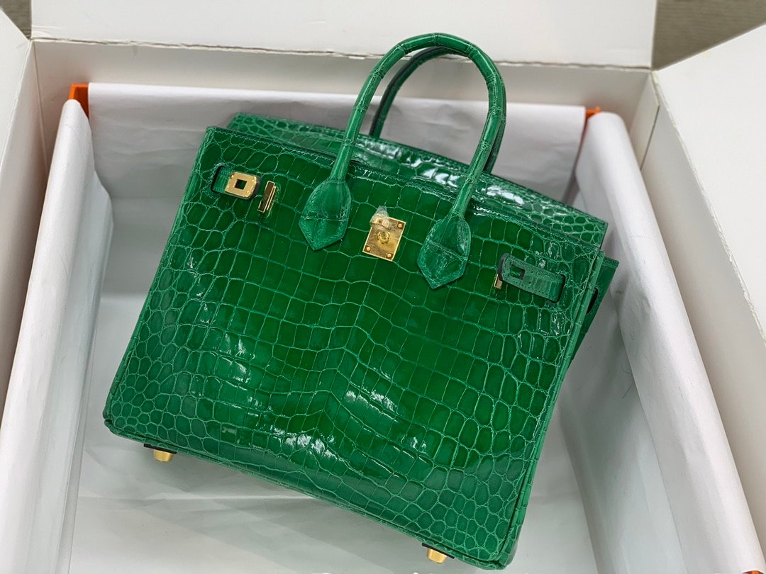 H**me5 Birkin 30 Crocodile Gold Toned Hardware Dark Green 30Cm