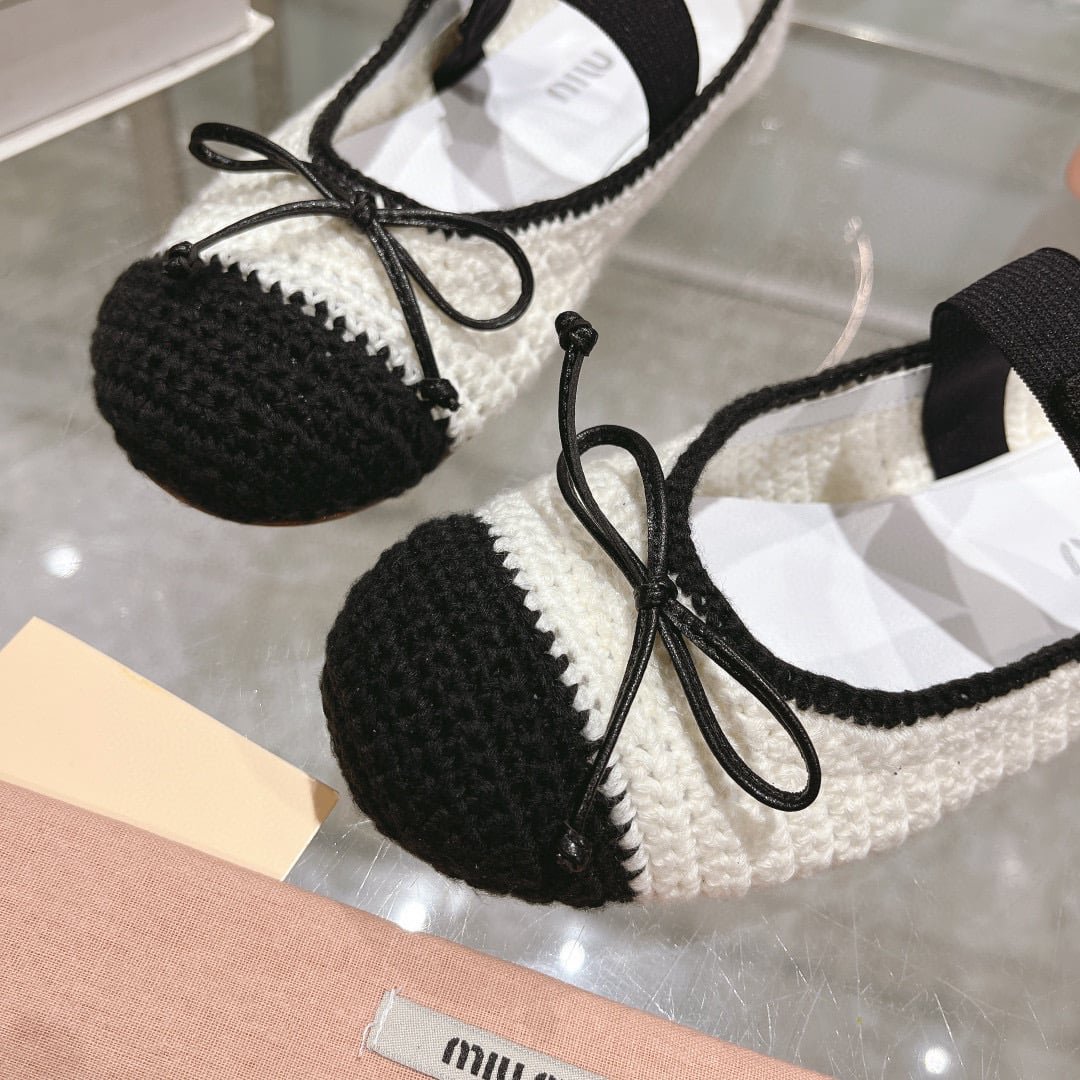 M1um1u Crochet Knit Ballerina Shoes White 5F138E 2Cq2 F0C56 F 005