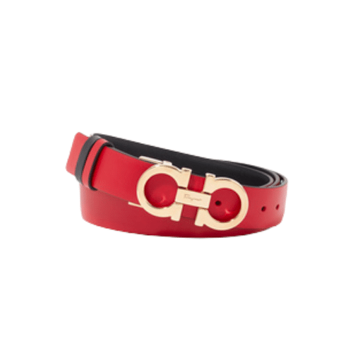 Salvatore Ferragamo Gancini Red Leather Belt With Gold Metal Buckle 2.5Cm