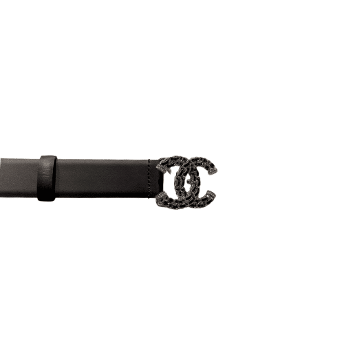 Ch**el Belt Calfskin Gold Metal Strass Black 3Cm
