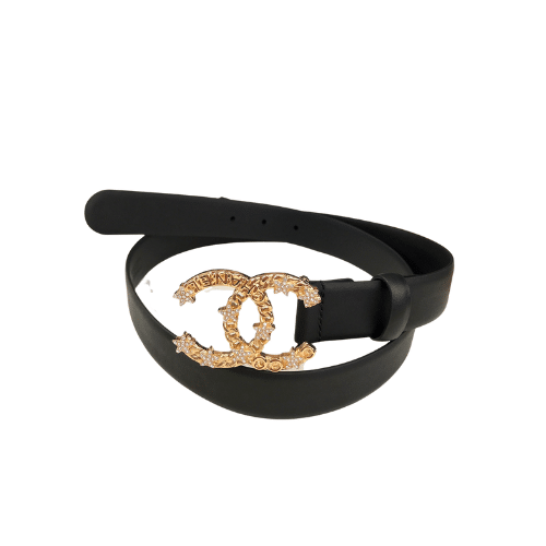 Ch**el Pearls Crystal Gold Black Belt 28Mm