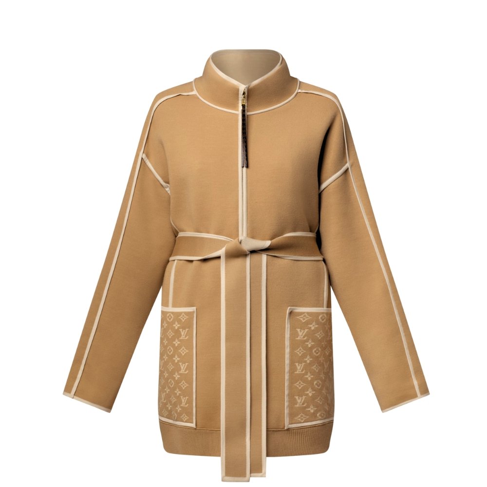 L0vis Vvtt0n Monogram Accent Knitted Coat Camel Beige 1Ahzfy